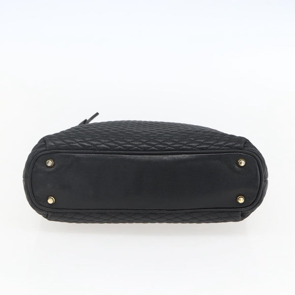 BALLY Chain Tote Bag Leather Black Gold Auth am10089