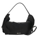 PRADA Frill Hand Bag Nylon 2way Silver Black Auth am10099V-1