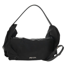 PRADA Frill Hand Bag Nylon 2way Silver Black Auth am10099V