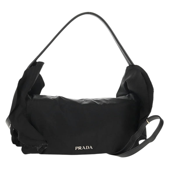 PRADA Frill Hand Bag Nylon 2way Silver Black Auth am10099V