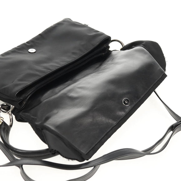 PRADA Frill Hand Bag Nylon 2way Silver Black Auth am10099V