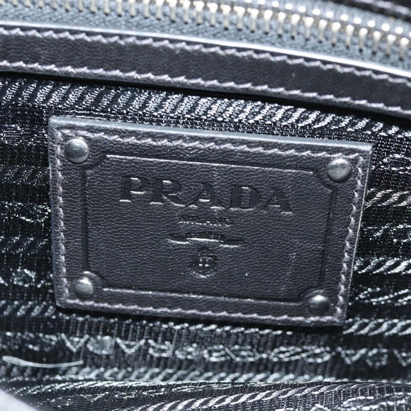 PRADA Frill Hand Bag Nylon 2way Silver Black Auth am10099V