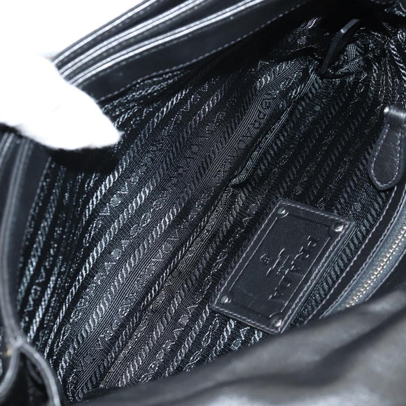PRADA Frill Hand Bag Nylon 2way Silver Black Auth am10099V