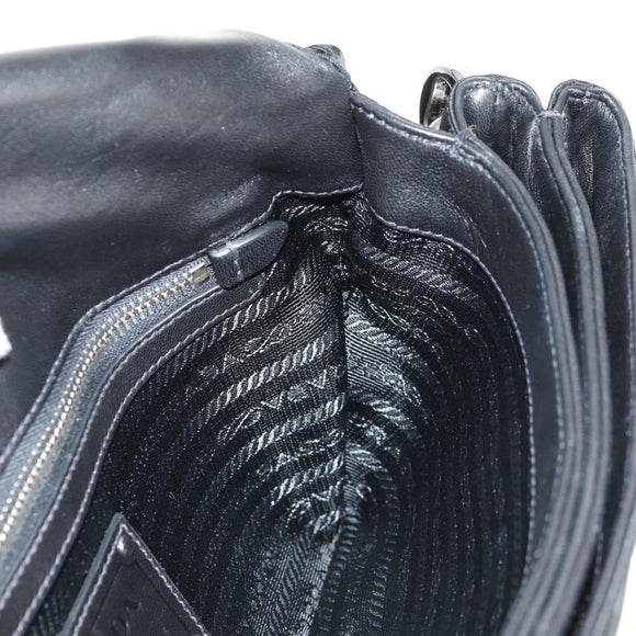PRADA Frill Hand Bag Nylon 2way Silver Black Auth am10099V