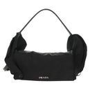 PRADA Frill Hand Bag Nylon 2way Silver Black Auth am10099V-13