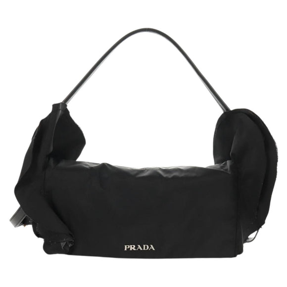 PRADA Frill Hand Bag Nylon 2way Silver Black Auth am10099V