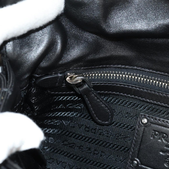 PRADA Frill Hand Bag Nylon 2way Silver Black Auth am10099V