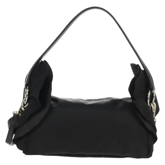 PRADA Frill Hand Bag Nylon 2way Silver Black Auth am10099V