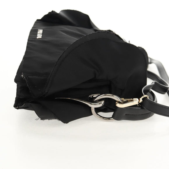 PRADA Frill Hand Bag Nylon 2way Silver Black Auth am10099V