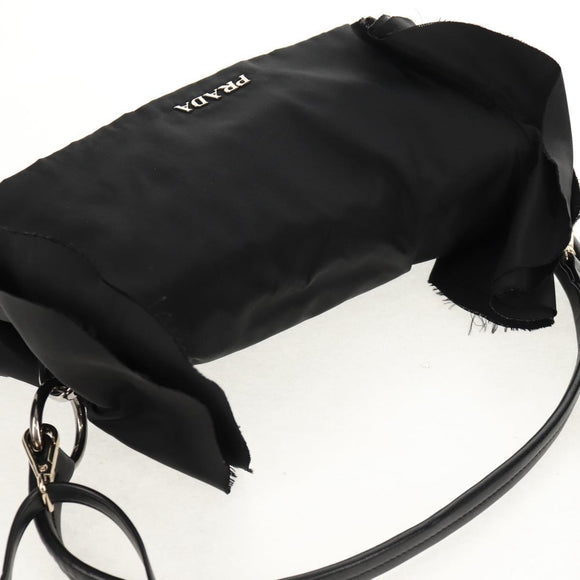 PRADA Frill Hand Bag Nylon 2way Silver Black Auth am10099V