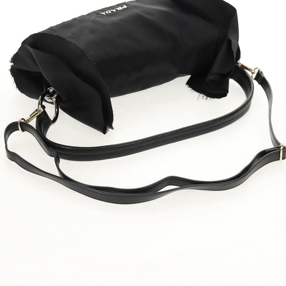 PRADA Frill Hand Bag Nylon 2way Silver Black Auth am10099V