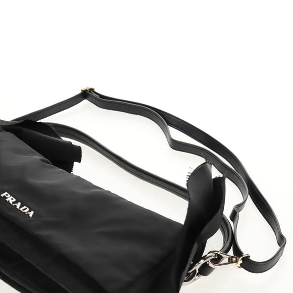 PRADA Frill Hand Bag Nylon 2way Silver Black Auth am10099V