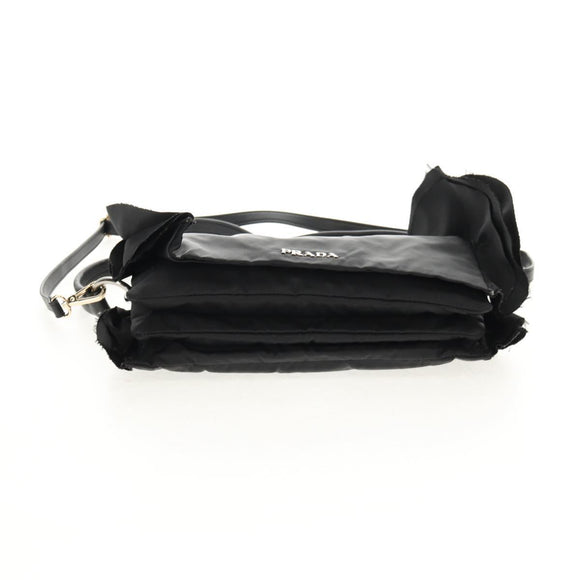 PRADA Frill Hand Bag Nylon 2way Silver Black Auth am10099V