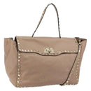 VALENTINO Studs Tote Bag Leather 2way Beige Gold Auth am10102-1