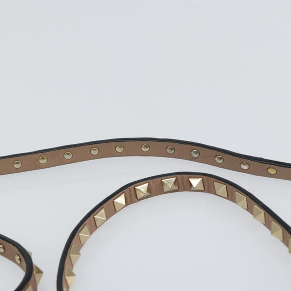 VALENTINO Studs Tote Bag Leather 2way Beige Gold Auth am10102