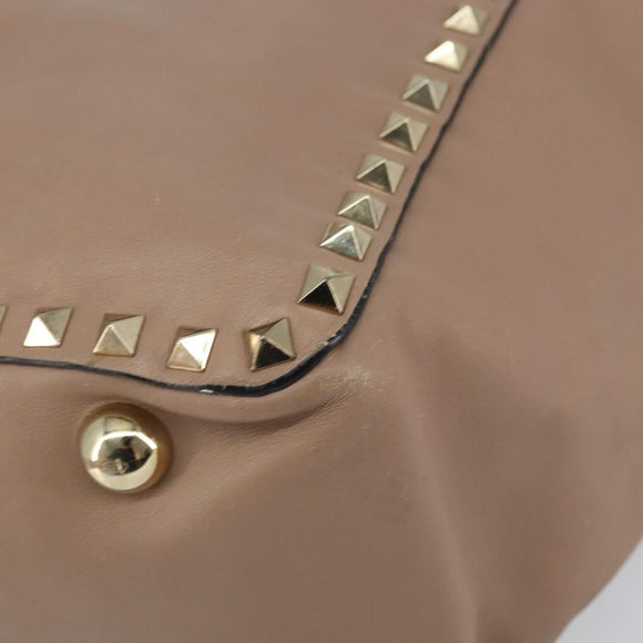 VALENTINO Studs Tote Bag Leather 2way Beige Gold Auth am10102