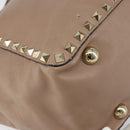 VALENTINO Studs Tote Bag Leer 2way Beige Goud Auth am10102-16