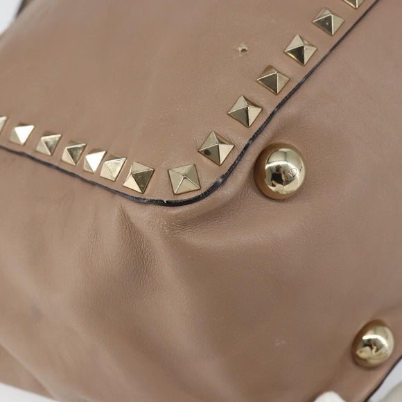 VALENTINO Studs Tote Bag Leer 2way Beige Goud Auth am10102
