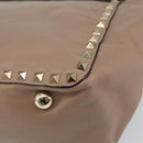 VALENTINO Studs Tote Bag Leer 2way Beige Goud Auth am10102-17
