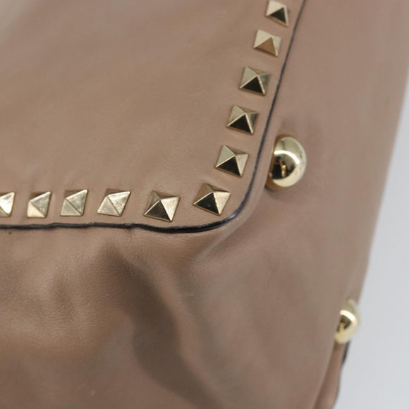 VALENTINO Studs Tote Bag Leer 2way Beige Goud Auth am10102