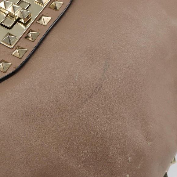 VALENTINO Studs Tote Bag Leather 2way Beige Gold Auth am10102