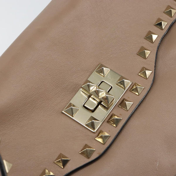 VALENTINO Studs Tote Bag Leather 2way Beige Gold Auth am10102