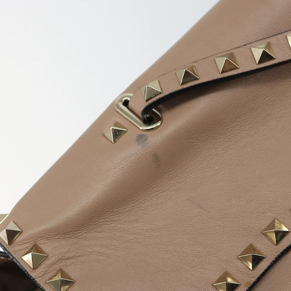 VALENTINO Studs Tote Bag Leather 2way Beige Gold Auth am10102