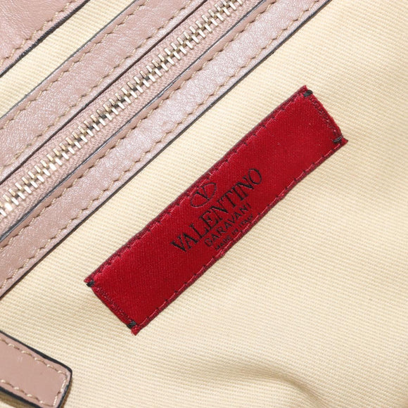 VALENTINO Studs Tote Bag Leather 2way Beige Gold Auth am10102