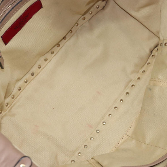 VALENTINO Studs Tote Bag Leather 2way Beige Gold Auth am10102