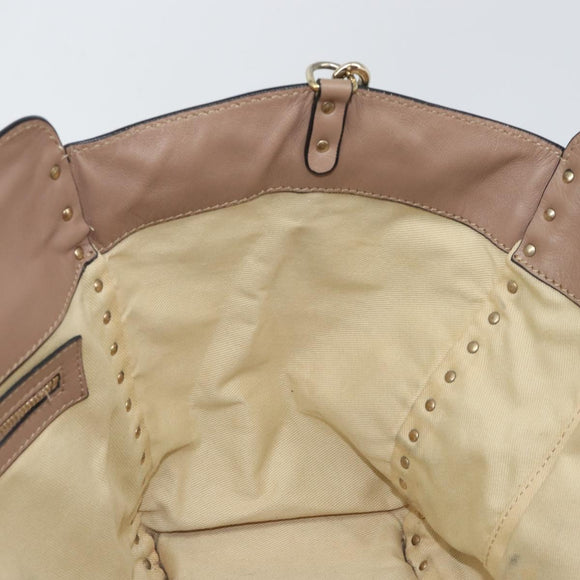 VALENTINO Studs Tote Bag Leather 2way Beige Gold Auth am10102