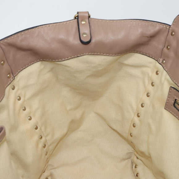 VALENTINO Studs Tote Bag Leather 2way Beige Gold Auth am10102