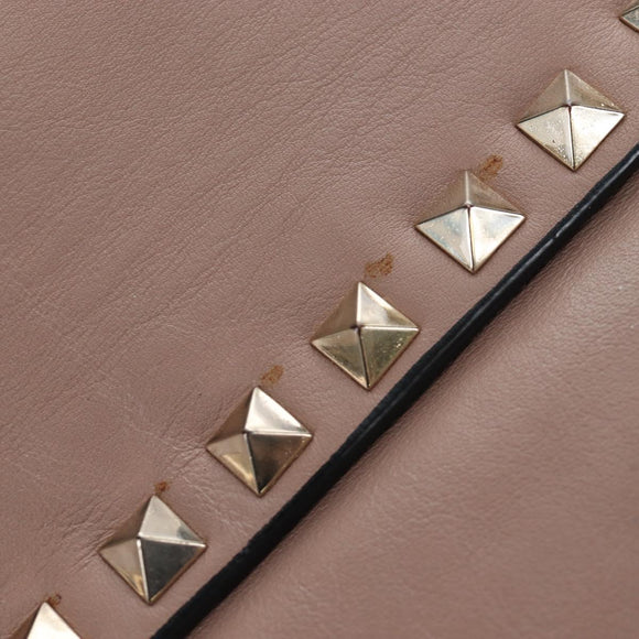 VALENTINO Studs Tote Bag Leer 2way Beige Goud Auth am10102
