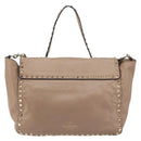 VALENTINO Studs Tote Bag Leather 2way Beige Gold Auth am10102-2