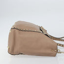 VALENTINO Studs Tote Bag Leer 2way Beige Goud Auth am10102-3