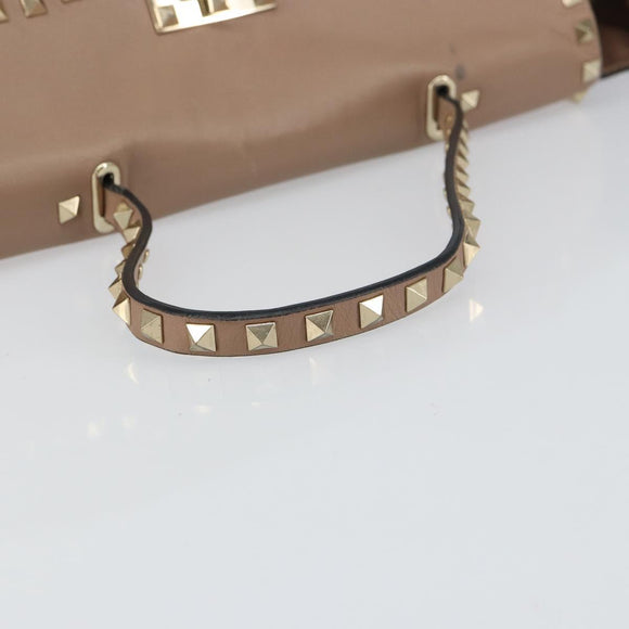 VALENTINO Studs Tote Bag Leather 2way Beige Gold Auth am10102
