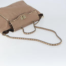VALENTINO Studs Tote Bag Leather 2way Beige Gold Auth am10102-8