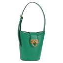Salvatore Ferragamo Trifoglio Gancini Hand Bag Leather Green Gold Auth am10108V-1
