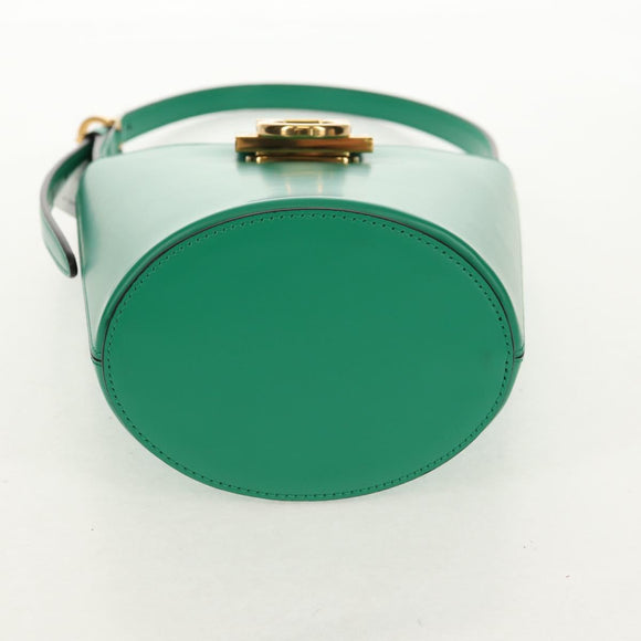 Salvatore Ferragamo Trifoglio Gancini Hand Bag Leather Green Gold Auth am10108V
