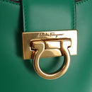 Salvatore Ferragamo Trifoglio Gancini Hand Bag Leather Green Gold Auth am10108V-19