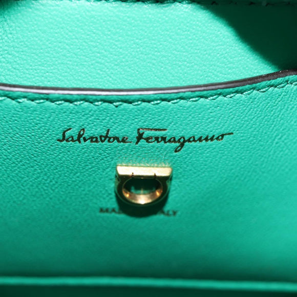 Salvatore Ferragamo Trifoglio Gancini Hand Bag Leather Green Gold Auth am10108V