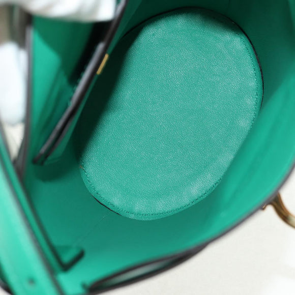 Salvatore Ferragamo Trifoglio Gancini Hand Bag Leather Green Gold Auth am10108V