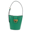 Salvatore Ferragamo Trifoglio Gancini Hand Bag Leather Green Gold Auth am10108V-13