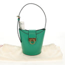 Salvatore Ferragamo Trifoglio Gancini Hand Bag Leather Green Gold Auth am10108V-12