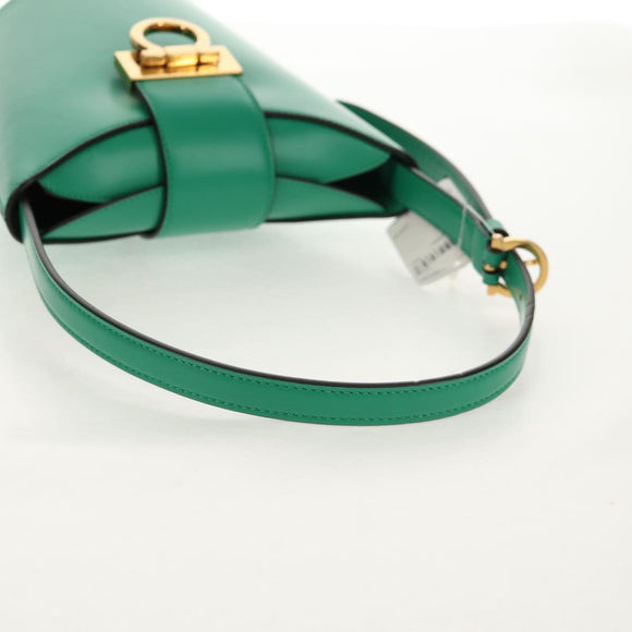 Salvatore Ferragamo Trifoglio Gancini Hand Bag Leather Green Gold Auth am10108V