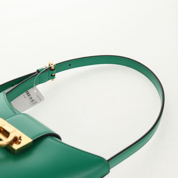Salvatore Ferragamo Trifoglio Gancini Hand Bag Leather Green Gold Auth am10108V