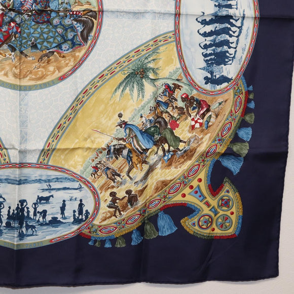 HERMES Carre 90 Scarf ""CAVALIERS PEULOS"" Silk Navy Auth am10115