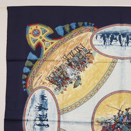 HERMES Carre 90 Scarf ""CAVALIERS PEULOS"" Silk Navy Auth am10115 - 0