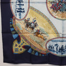 HERMES Carre 90 Scarf ""CAVALIERS PEULOS"" Silk Navy Auth am10115-8