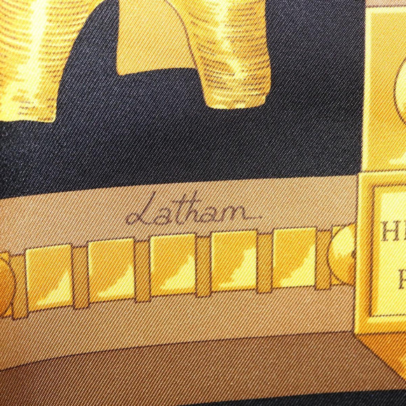 HERMES Carre 90 Scarf ""CUILLERS D'AFRIQUE"" Silk Black Auth am10116