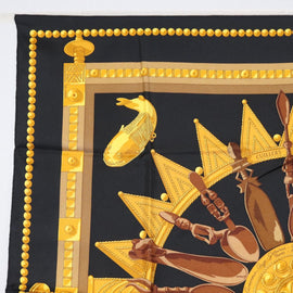 HERMES Carre 90 Scarf ""CUILLERS D'AFRIQUE"" Silk Black Auth am10116 - 0
